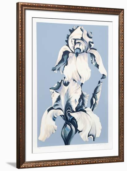 White Irises on Blue-Lowell Nesbitt-Framed Limited Edition