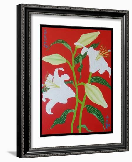 White lily on a red background no.1, 2008-Timothy Nathan Joel-Framed Giclee Print