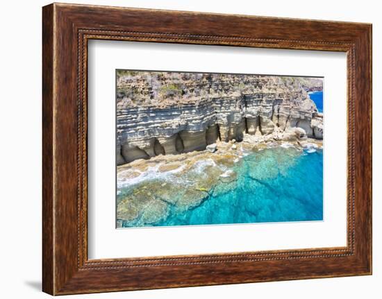 White limestone cliffs Pillar of Hercules washed by Caribbean Sea, English Harbour, Antigua-Roberto Moiola-Framed Photographic Print