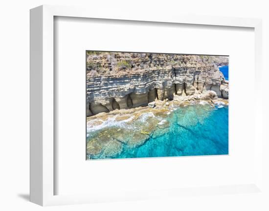 White limestone cliffs Pillar of Hercules washed by Caribbean Sea, English Harbour, Antigua-Roberto Moiola-Framed Photographic Print