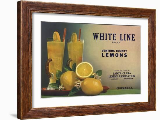 White Line Brand - Oxnard, California - Citrus Crate Label-Lantern Press-Framed Art Print