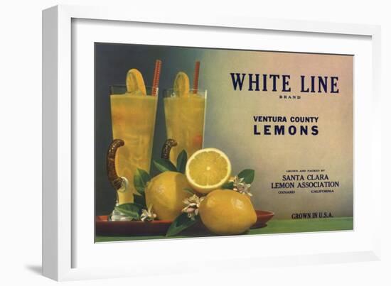 White Line Brand - Oxnard, California - Citrus Crate Label-Lantern Press-Framed Art Print