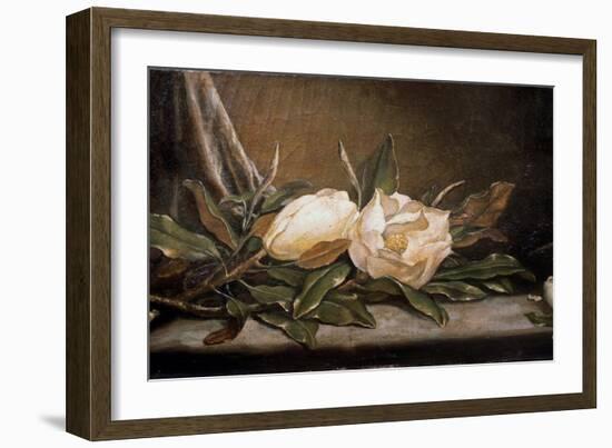 White Magnolias on a Blue Cloth-Martin Johnson Heade-Framed Giclee Print