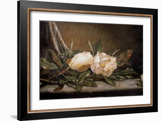 White Magnolias on a Blue Cloth-Martin Johnson Heade-Framed Giclee Print