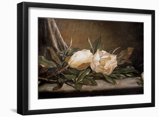 White Magnolias on a Blue Cloth-Martin Johnson Heade-Framed Giclee Print