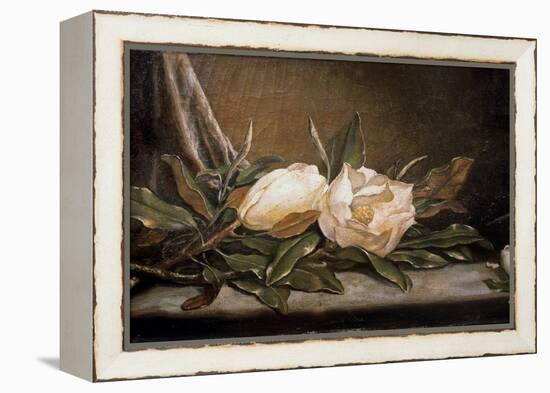 White Magnolias on a Blue Cloth-Martin Johnson Heade-Framed Premier Image Canvas