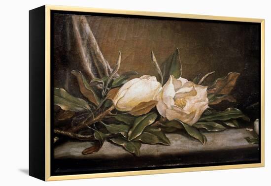 White Magnolias on a Blue Cloth-Martin Johnson Heade-Framed Premier Image Canvas