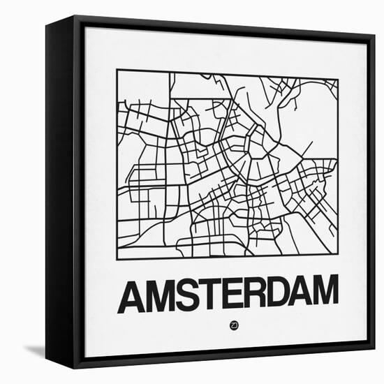 White Map of Amsterdam-NaxArt-Framed Stretched Canvas