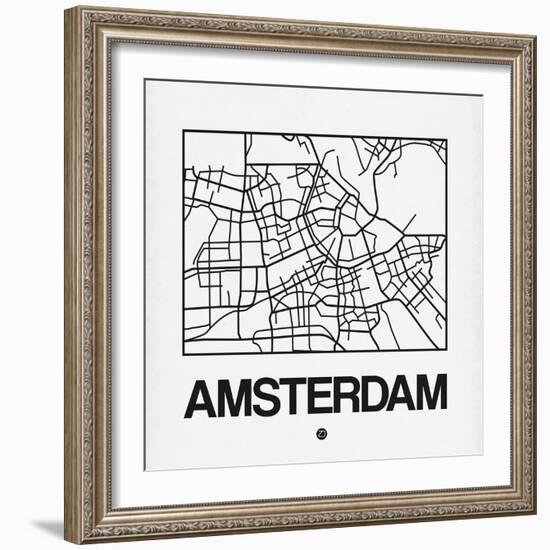 White Map of Amsterdam-NaxArt-Framed Art Print