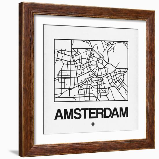 White Map of Amsterdam-NaxArt-Framed Art Print