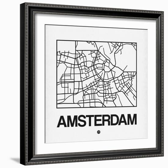 White Map of Amsterdam-NaxArt-Framed Art Print