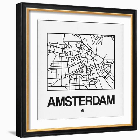 White Map of Amsterdam-NaxArt-Framed Art Print