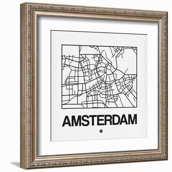 White Map of Amsterdam-NaxArt-Framed Art Print