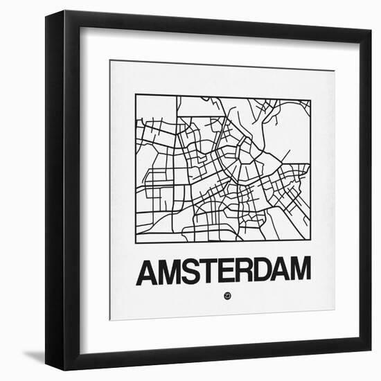 White Map of Amsterdam-NaxArt-Framed Art Print