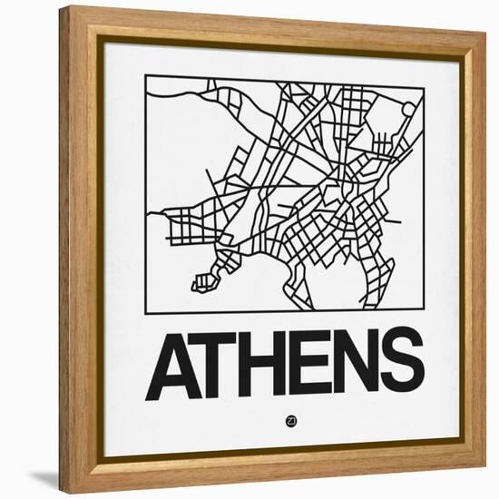 White Map of Athens-NaxArt-Framed Stretched Canvas