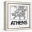 White Map of Athens-NaxArt-Framed Stretched Canvas