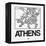 White Map of Athens-NaxArt-Framed Stretched Canvas