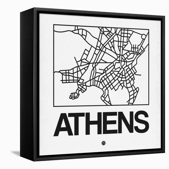 White Map of Athens-NaxArt-Framed Stretched Canvas