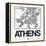 White Map of Athens-NaxArt-Framed Stretched Canvas