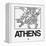 White Map of Athens-NaxArt-Framed Stretched Canvas