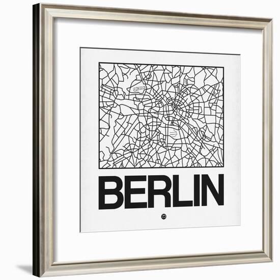 White Map of Berlin-NaxArt-Framed Premium Giclee Print