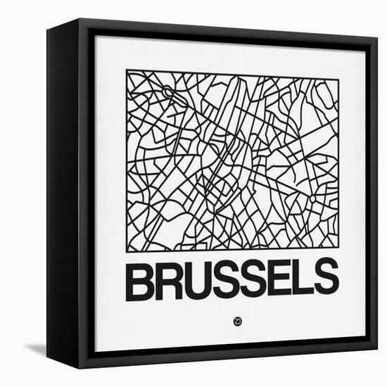 White Map of Brussels-NaxArt-Framed Stretched Canvas