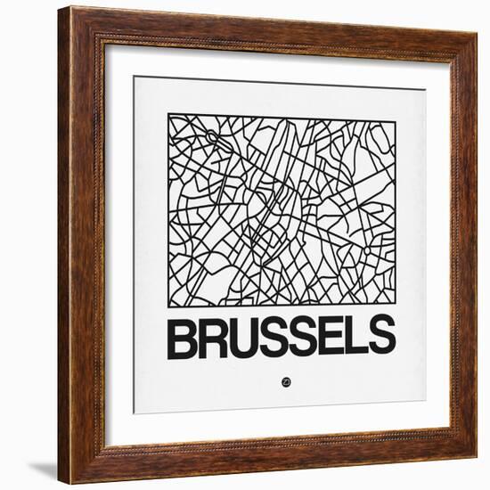 White Map of Brussels-NaxArt-Framed Art Print