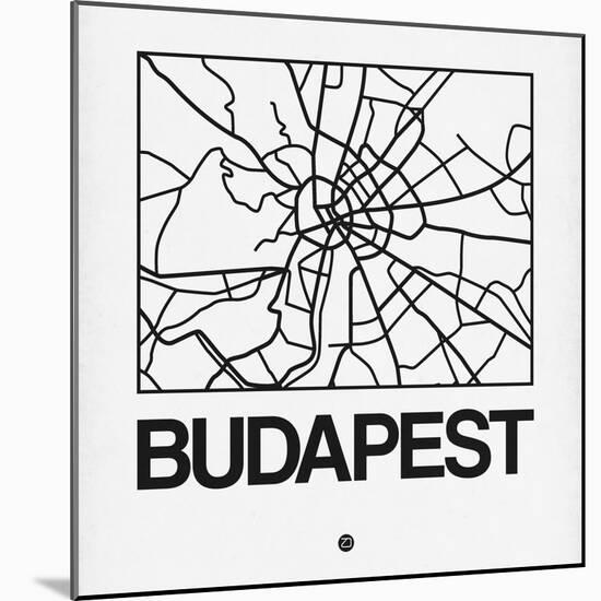 White Map of Budapest-NaxArt-Mounted Art Print