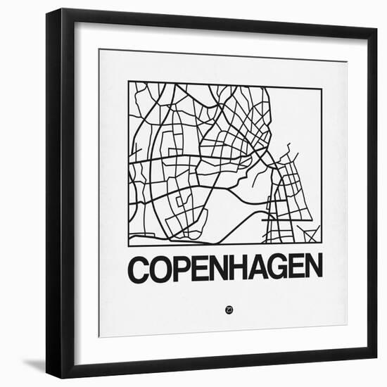 White Map of Copenhagen-NaxArt-Framed Art Print