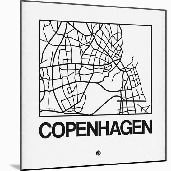 White Map of Copenhagen-NaxArt-Mounted Art Print