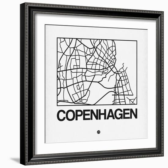 White Map of Copenhagen-NaxArt-Framed Art Print