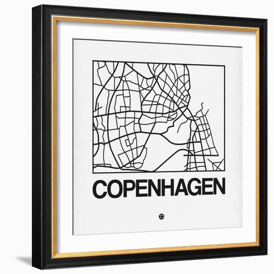 White Map of Copenhagen-NaxArt-Framed Art Print