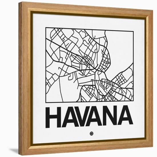 White Map of Havana-NaxArt-Framed Stretched Canvas