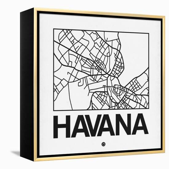 White Map of Havana-NaxArt-Framed Stretched Canvas