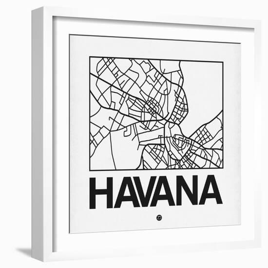 White Map of Havana-NaxArt-Framed Premium Giclee Print