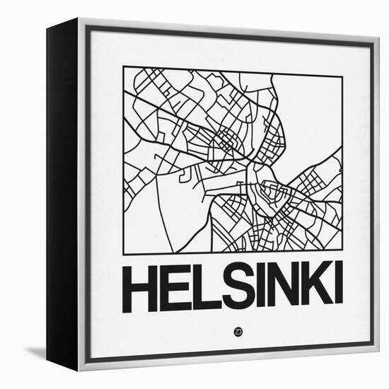 White Map of Helsinki-NaxArt-Framed Stretched Canvas