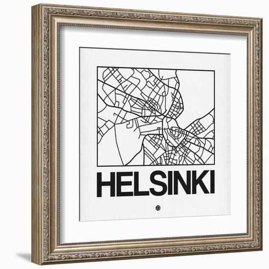 White Map of Helsinki-NaxArt-Framed Art Print