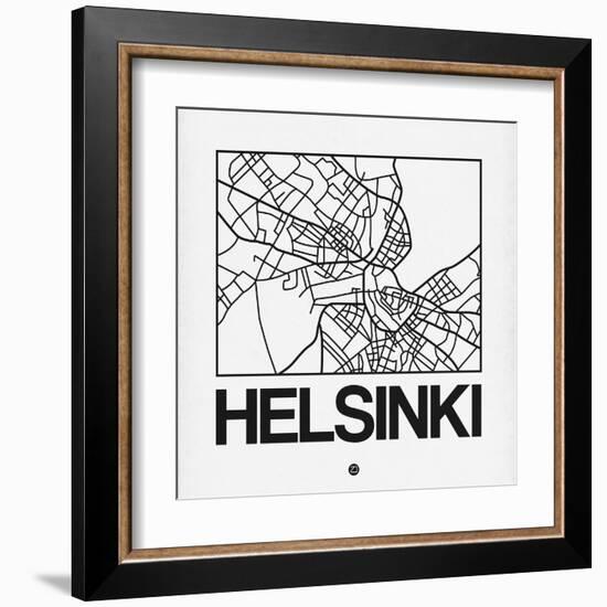 White Map of Helsinki-NaxArt-Framed Art Print