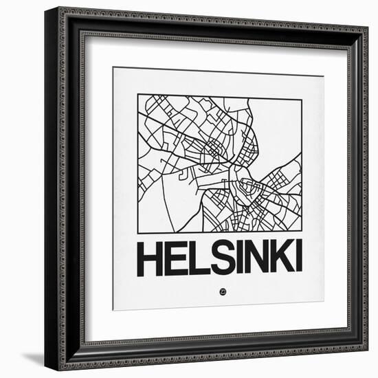 White Map of Helsinki-NaxArt-Framed Art Print