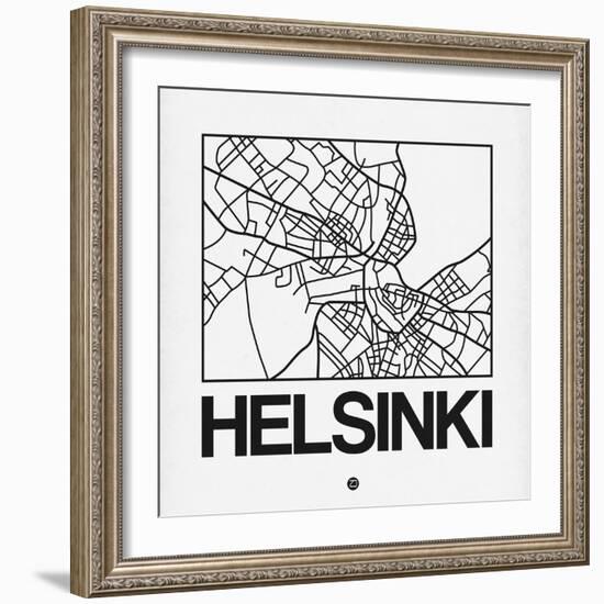 White Map of Helsinki-NaxArt-Framed Art Print