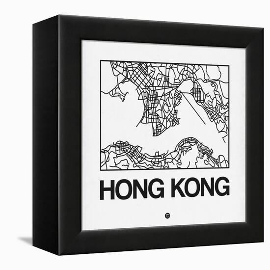 White Map of Hong Kong-NaxArt-Framed Stretched Canvas