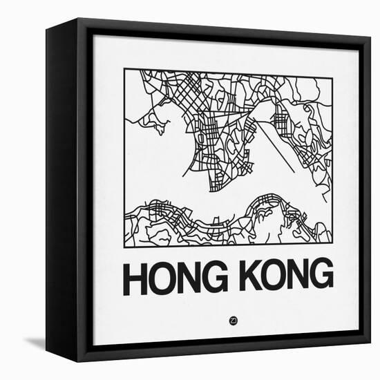 White Map of Hong Kong-NaxArt-Framed Stretched Canvas