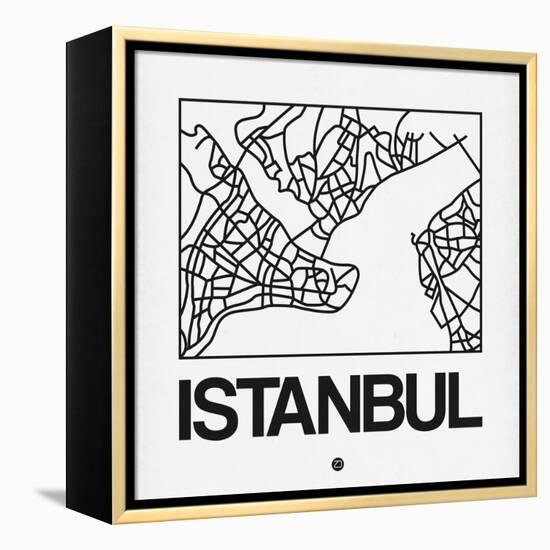 White Map of Istanbul-NaxArt-Framed Stretched Canvas