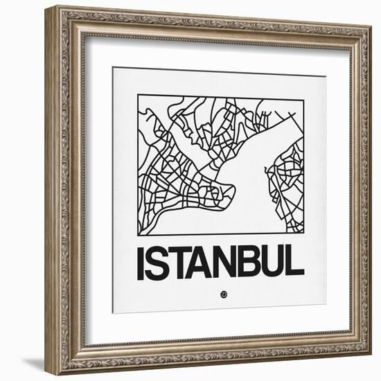 White Map of Istanbul-NaxArt-Framed Art Print