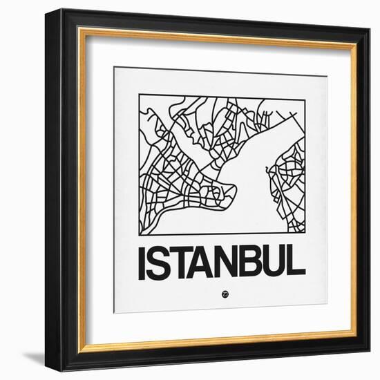 White Map of Istanbul-NaxArt-Framed Art Print