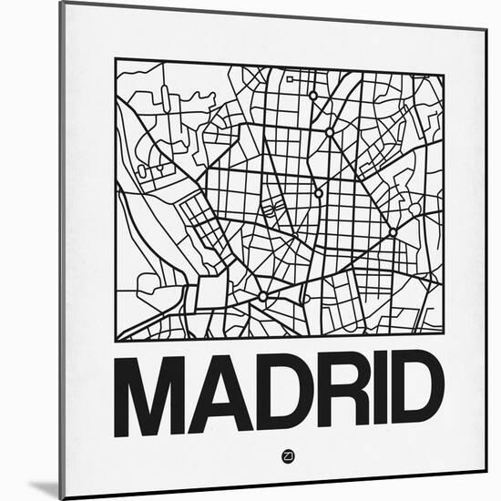 White Map of Madrid-NaxArt-Mounted Art Print