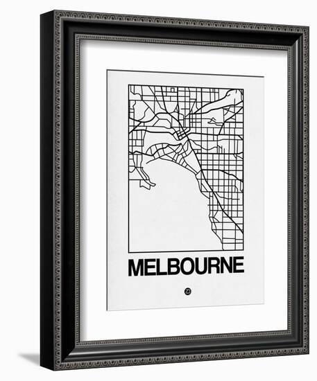 White Map of Melbourne-NaxArt-Framed Art Print