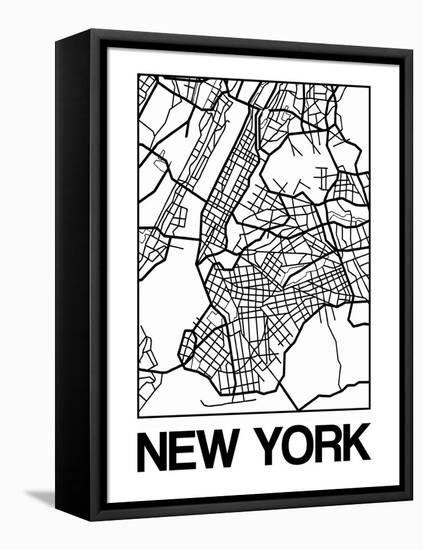 White Map of New York-NaxArt-Framed Stretched Canvas