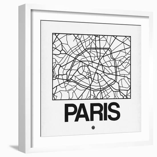 White Map of Paris-NaxArt-Framed Art Print