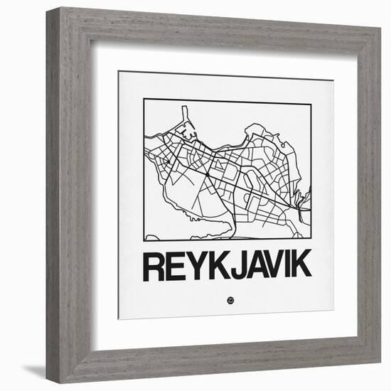 White Map of Reykjavik-NaxArt-Framed Art Print